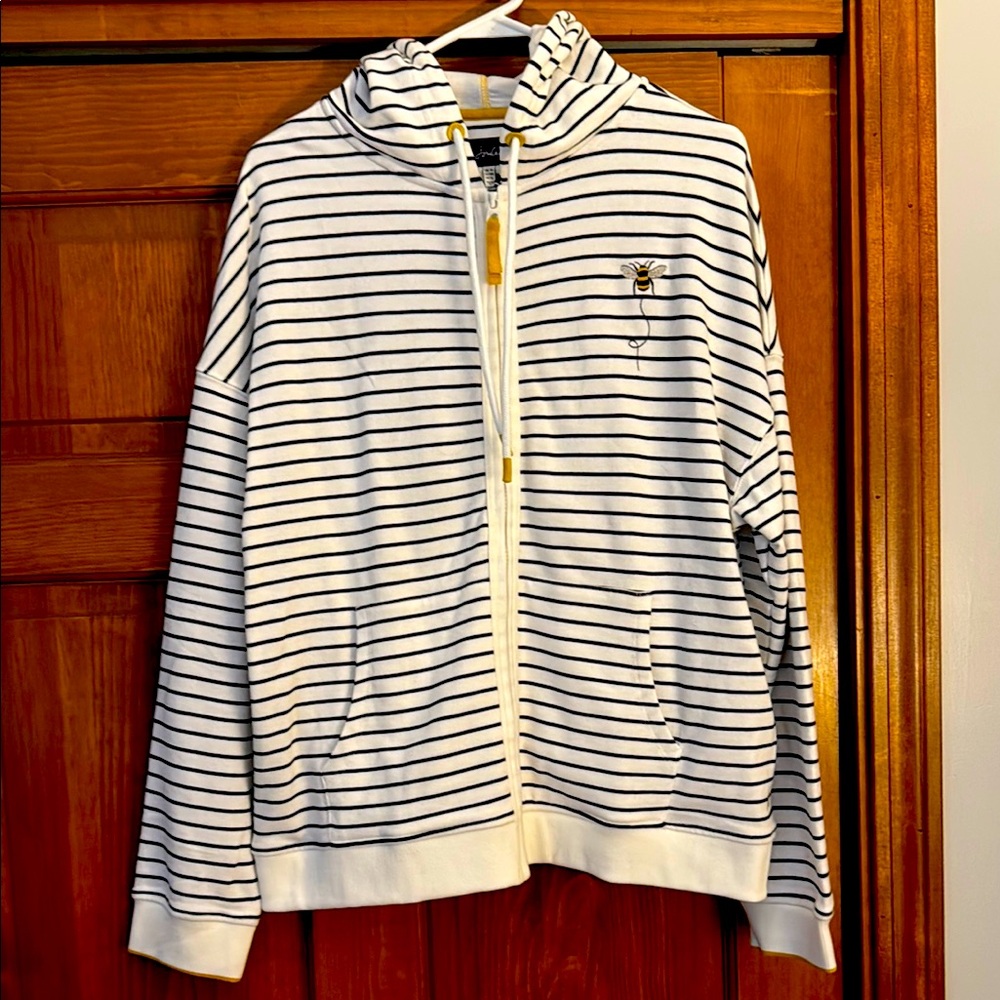 Striped White and Black Zip-Up Hoodie